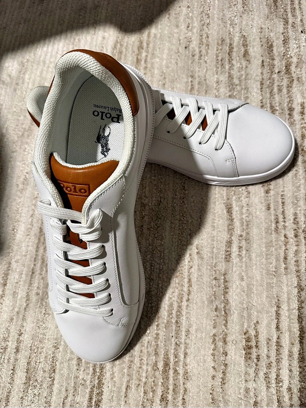 Polo Ralph Lauren Masters Court Leather Sneaker White & Brown Like New